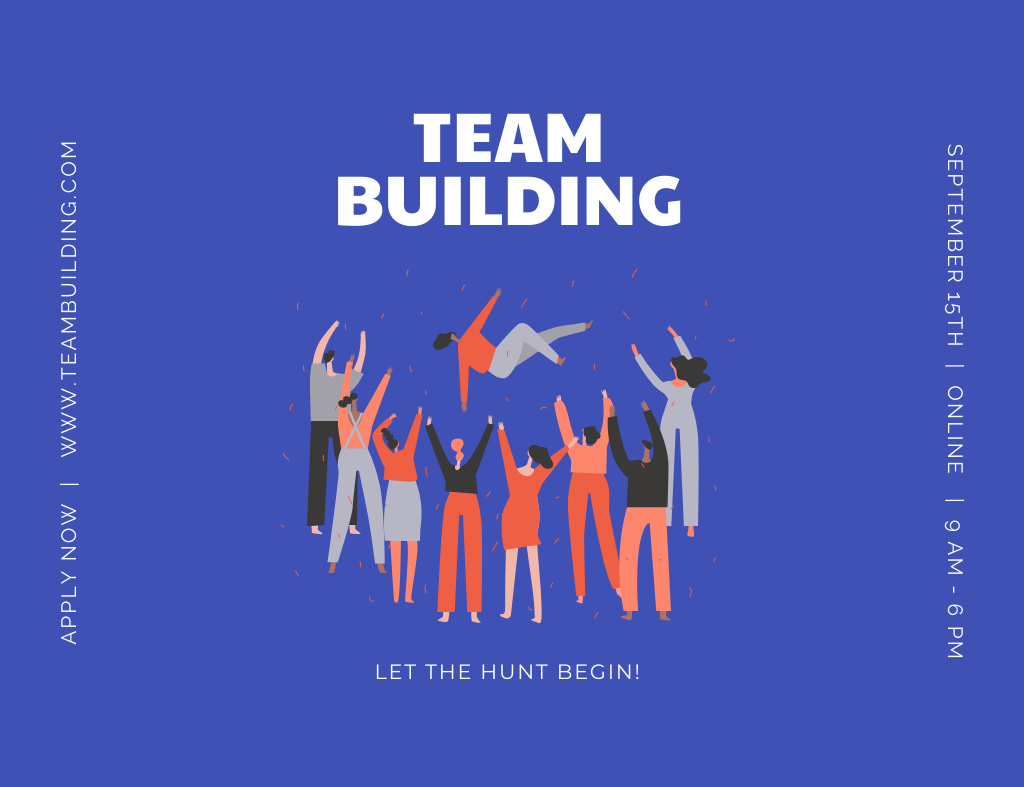 Team Building With Happy Colleagues Invitation 13.9x10.7cm Horizontal Design Template