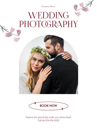 Wedding Photography Services Ad with Romantic Couple Poster US Design Template