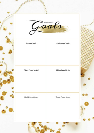 Ontwerpsjabloon van Schedule Planner van Lijst met goede voornemens voor het nieuwe jaar op Golden Glitter