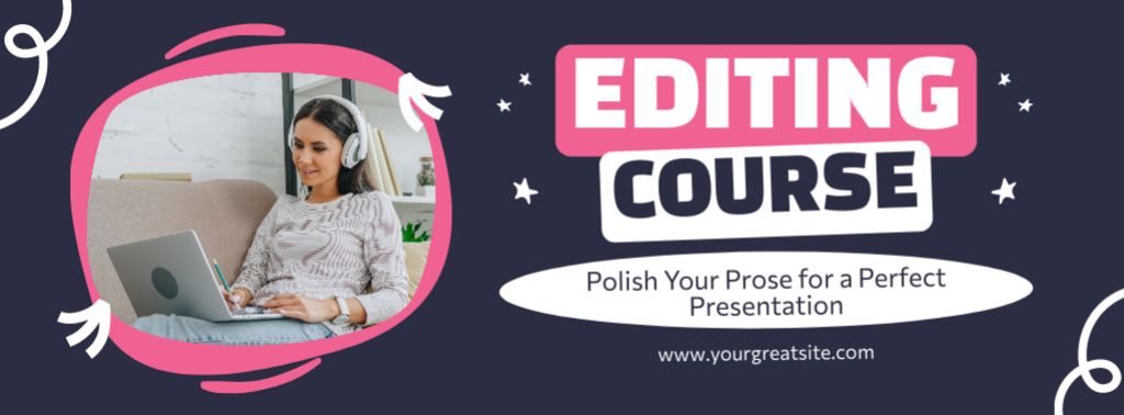 Proficient Editing Course Online Offer With Slogan Facebook cover Design Template