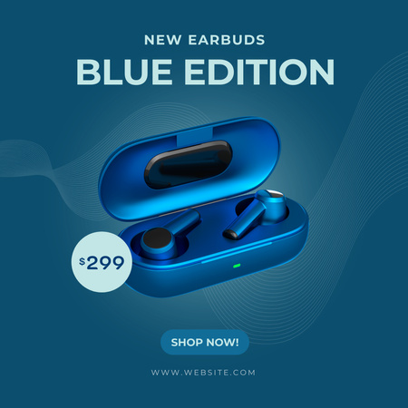 Announcement of the New Model of Wireless Headphones in Blue Color Instagram Tasarım Şablonu