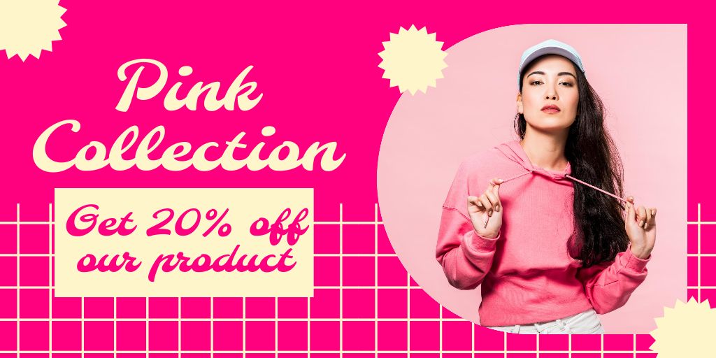 Pink Fashion Collection With Discounts And Hoodie Twitter Design Template