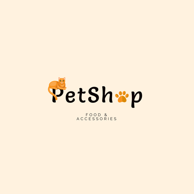 Pet Shop Emblem with Cute Cat Logo Design Template