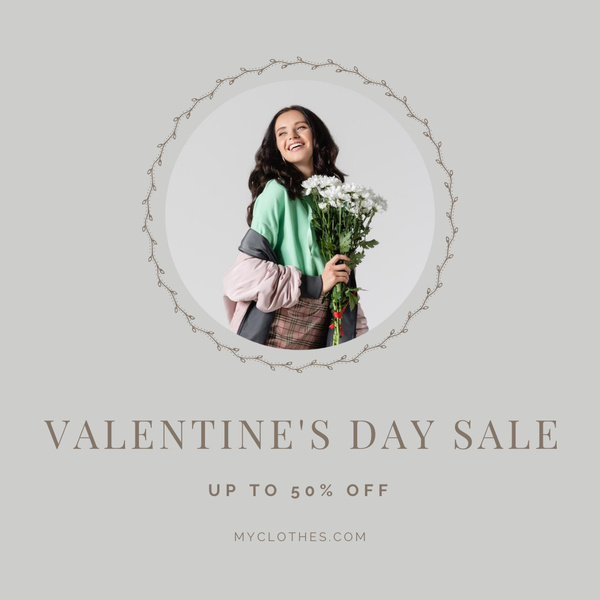   Valentine's Day Sale with Woman Holding Flowers