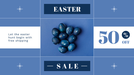 Easter Sale Announcement with Blue Painted Eggs FB event cover – шаблон для дизайну