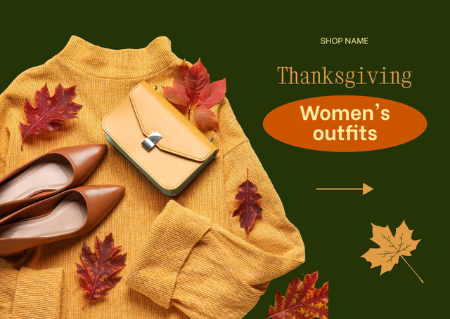Female Sale Thanksgiving with Yellow Sweater Flyer A6 Horizontal Modelo de Design