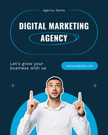 Designvorlage Serviceangebot einer Agentur für digitales Marketing mit Geschäftsmann in Weiß für Instagram Post Vertical
