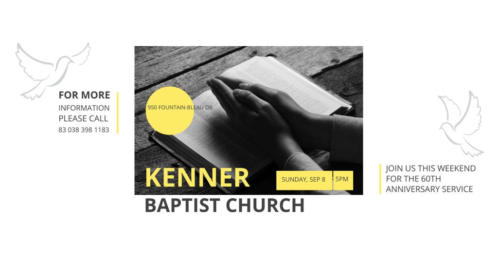 Baptist Church Invitation with Prayer's Palms Facebook AD Πρότυπο σχεδίασης