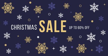 Plantilla de diseño de Christmas Sale Offer Snowflakes Falling In Blue Facebook AD 