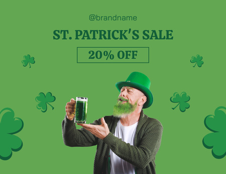 St. Patrick's Day Sale Announcement with Bearded Man Thank You Card 5.5x4in Horizontal Design Template