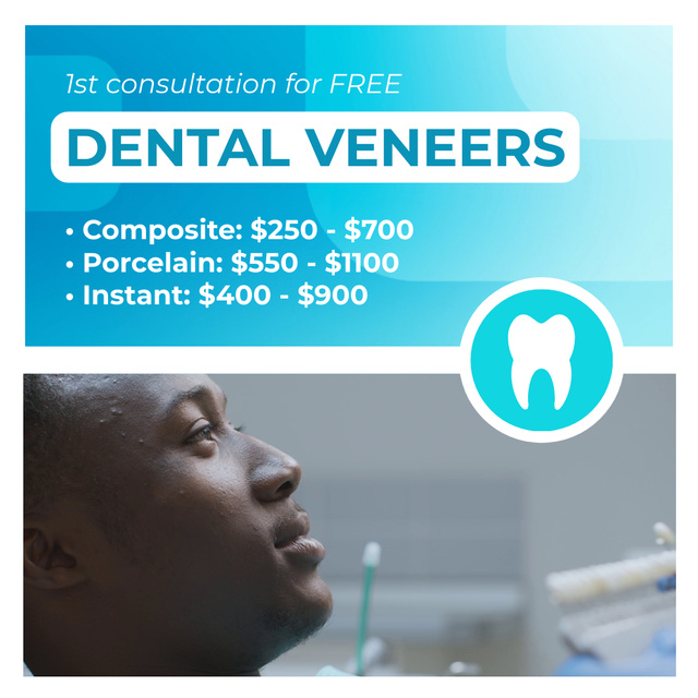 Ontwerpsjabloon van Animated Post van Dental Veneers Price List And Consultation Offer