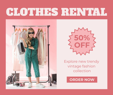 Rental clothes salon pink Facebook Design Template