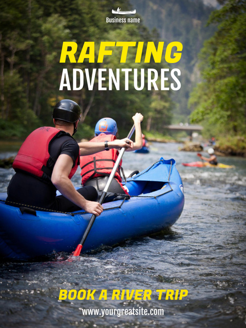 People Float on Blue Rubber Rafting Boat Poster US Design Template