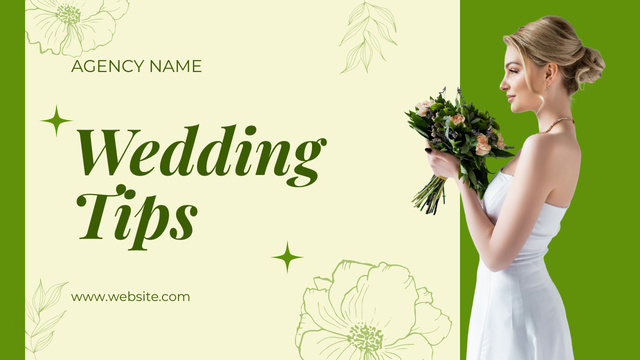 Wedding Agency Ad with Bride Holding Bridal Bouquet Youtube Thumbnail Design Template