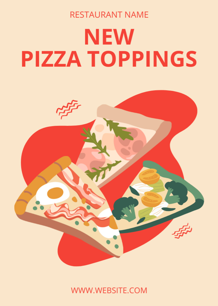 Template di design Promo New Toppings with Appetizing Pizza Slices Flayer