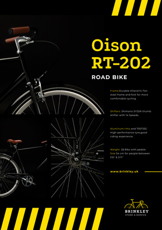 Szablon projektu Reklama sklepu rowerowego z rowerem szosowym w kolorze czarnym Poster A3