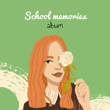 School Memories Album with Cute Girl Photo Book Design Template