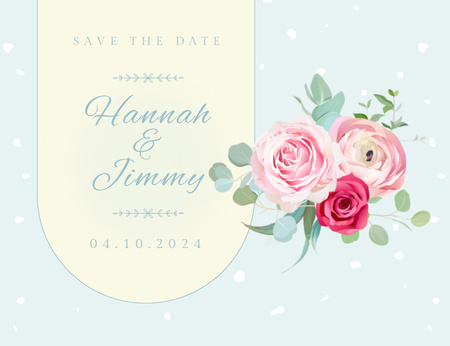 Notificação de festa de casamento com lindas flores em azul Thank You Card 5.5x4in Horizontal Modelo de Design