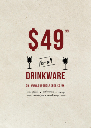 Designvorlage Drinkware Sale with Red Wine in Wineglass für Flyer A4