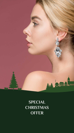 Christmas Offer Woman in Earrings with Diamonds Instagram Story Modelo de Design