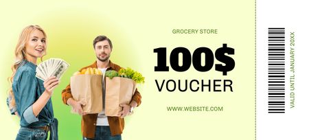 Groceries Voucher With Veggies In Paper Bags Coupon 3.75x8.25in Design Template