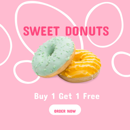New Sweet Donuts Offer in Pink Instagram Design Template