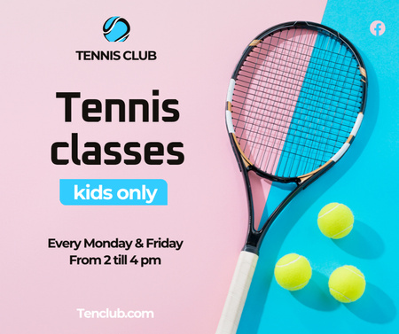 Advertisement for Kids Tennis Classes Facebook Design Template