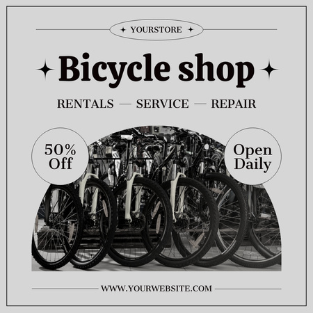 Plantilla de diseño de La tienda de bicicletas está abierta todos los días. Instagram AD 