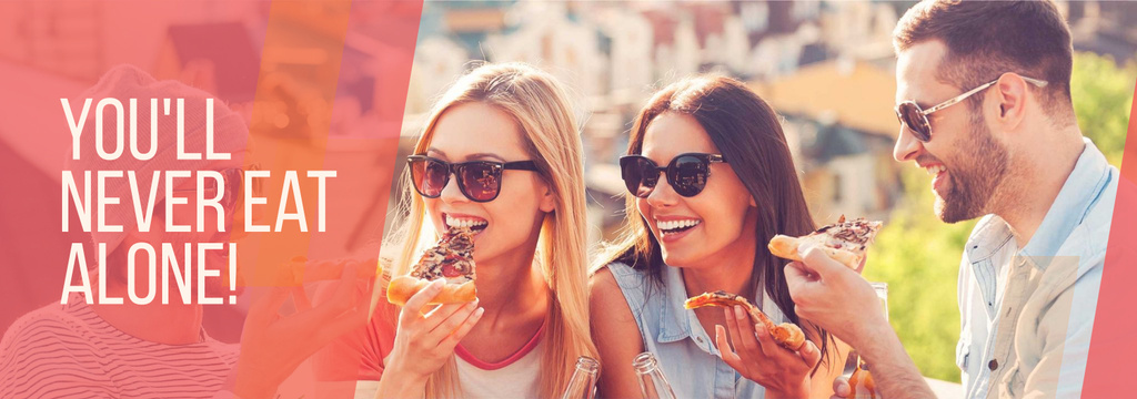 Modèle de visuel Happy Friends Eating Slices of Pizza - Tumblr