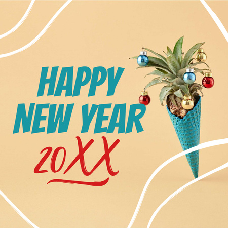 New Year Holiday Greeting with Pineapple Instagram Design Template