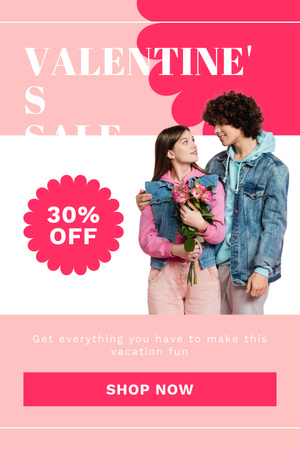 Valentine's Day Sale with Handsome Young Couple Pinterest Design Template