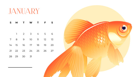Cute Illustration of Golden Fish Calendar Design Template