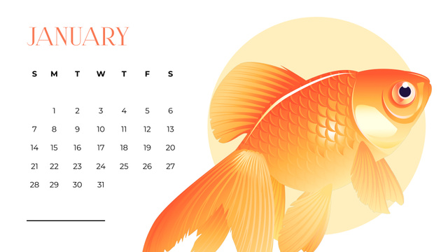 Cute Illustration of Golden Fish Calendar Πρότυπο σχεδίασης
