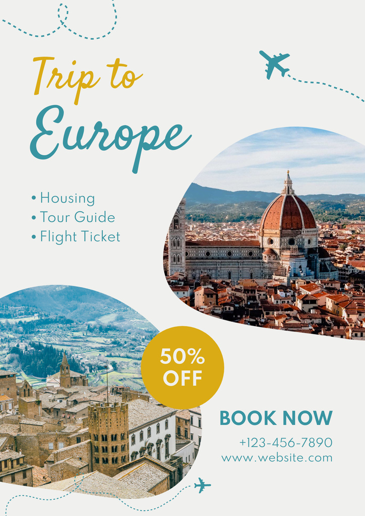 Tour to Europe Ad's Layout with Photo Poster Design Template