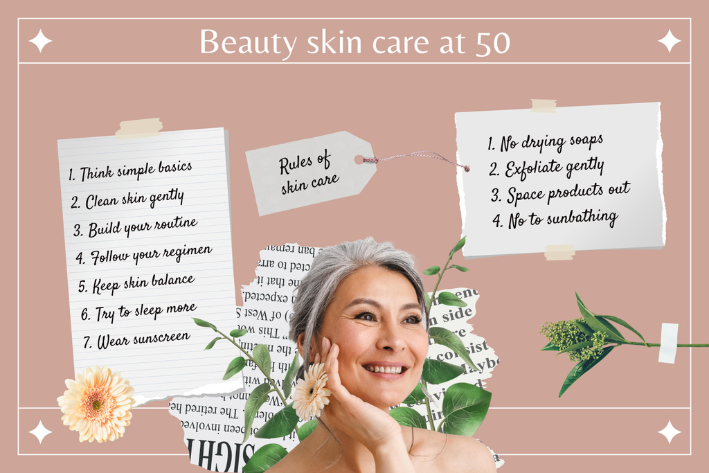 Skincare with Beautiful Elder Woman Mood Board Design Template