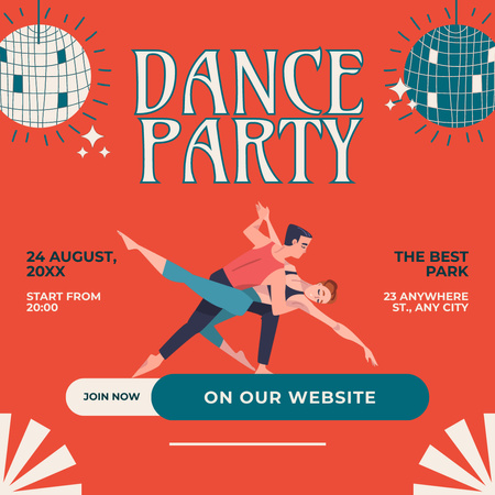 Dance Party Announcement with Illustration of Dancing Couple Instagram Design Template