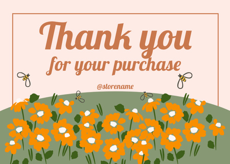 Plantilla de diseño de Mensaje de agradecimiento con flores silvestres y abejas Postcard 5x7in 
