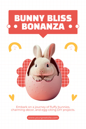 Yumurtanın içinde oturan sevimli Paskalya tavşanı Pinterest Tasarım Şablonu