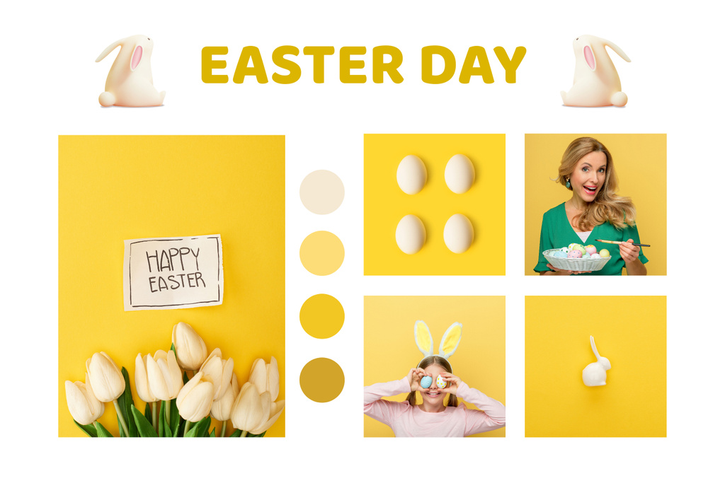 Ontwerpsjabloon van Mood Board van Bright Easter Collage with Spring Flowers and Eggs