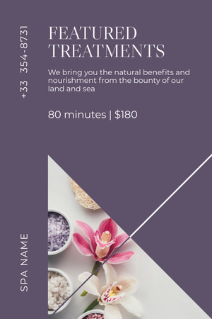 Приглашение на спа-ретрит с морской солью и орхидеями в фиолетовом цвете Pinterest – шаблон для дизайна