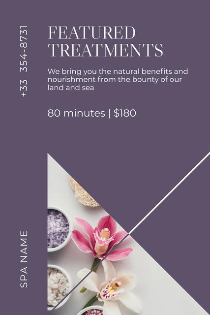 Spa Retreat Invitation with Sea Salt and Orchids in Purple Pinterest Modelo de Design
