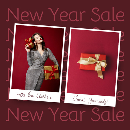 Lovely New Year Sale On Clothes With Gifts Animated Post Design Template