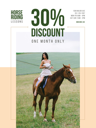 Riding School Promotion with Woman Riding Horse Poster US Modelo de Design