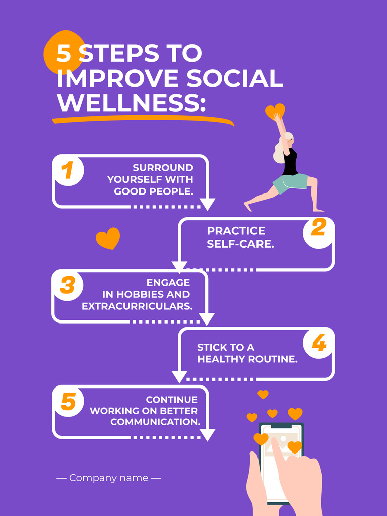 Best Steps Improving Social Wellness on Violet Poster 36x48in – шаблон для дизайна