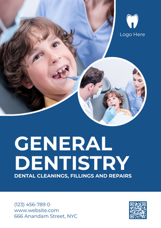 General Dentistry Offer with Kid on Checkup Poster Design Template