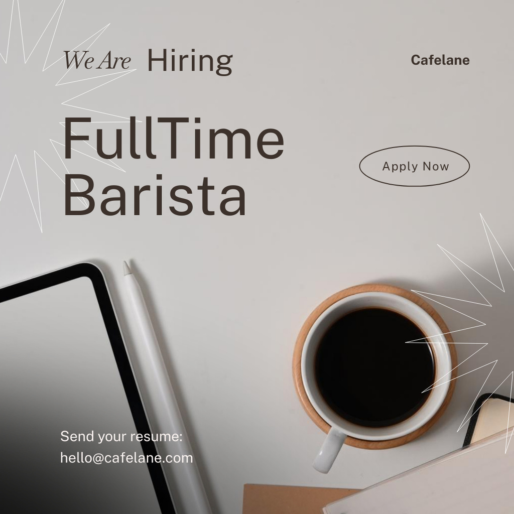 We're Hiring Full Time Barista Instagram – шаблон для дизайну