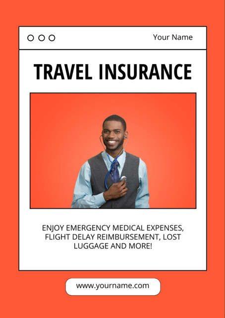 Travel Insurance Agency Offer on Bright Orange Flyer A6 Modelo de Design