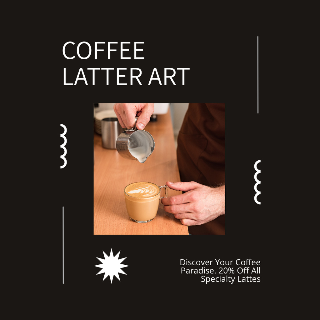 Ontwerpsjabloon van Instagram AD van Coffee Latte Art With Cream At Lowered Price