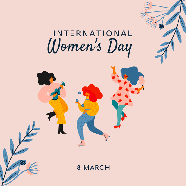 Modèle de visuel Illustrated Women on National Women's Day with Flowers - Instagram