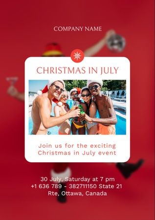 Christmas Party in July with Bunch of Young People in Pool Flyer A7 Design Template